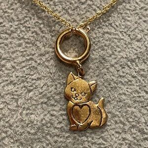 Kitten Charm Necklace 18” chain 3/4” Kitty Cat Heart Love Cute